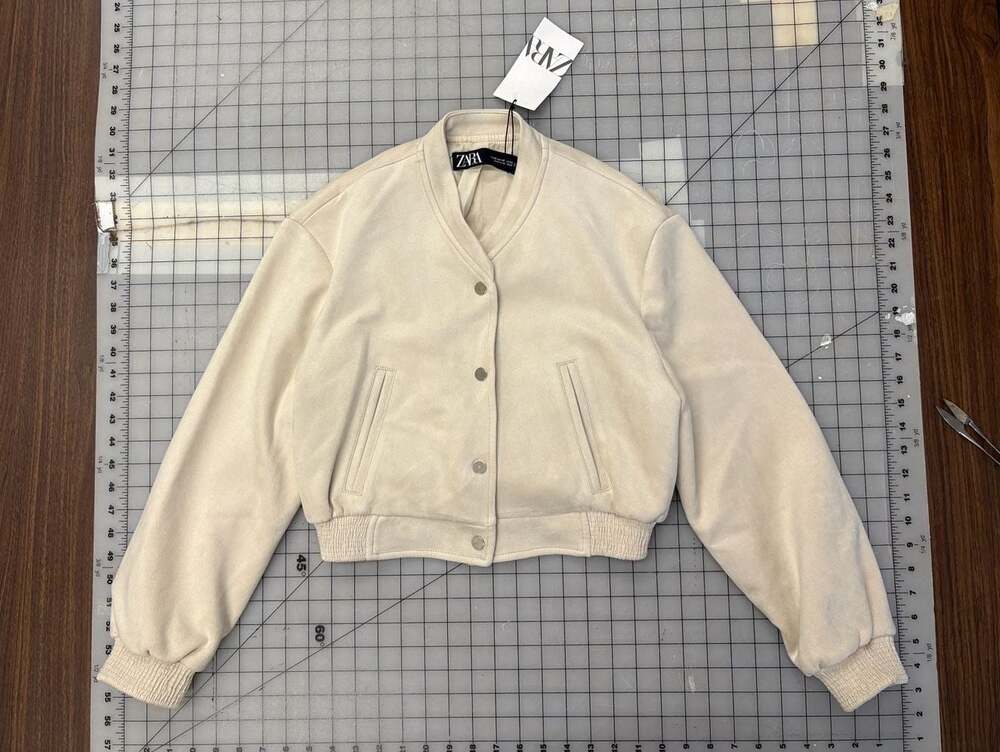 Ultra-suede Ecru  Croped Bomber Jacket